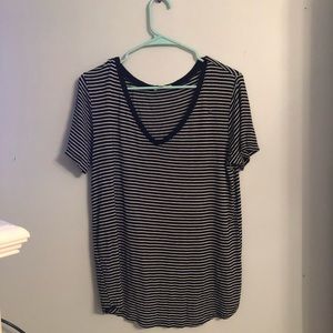 Black and white striped V neck t-shirt